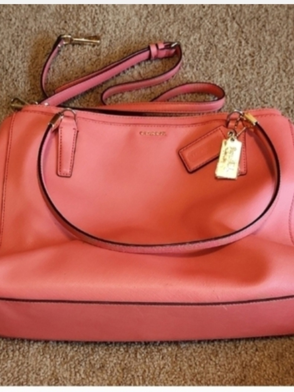 Coach Coral Pink Leather Tote with Gold-Tone Hardware
